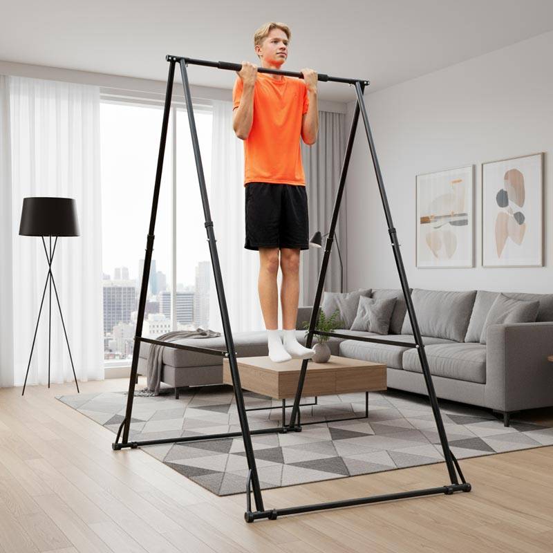 Collapsible pull up bar folded flat for easy storage