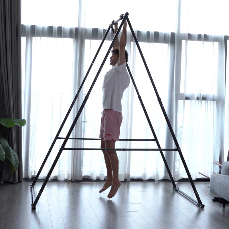 Foldable pull up bar for tall users raised high